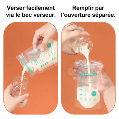 LIBELA - Lot de 100 Sachets de Conservation pour Lait Maternel | Double Fermeture Hermétique Anti-Fuite, Sans BPA, Gradués & Autoportants